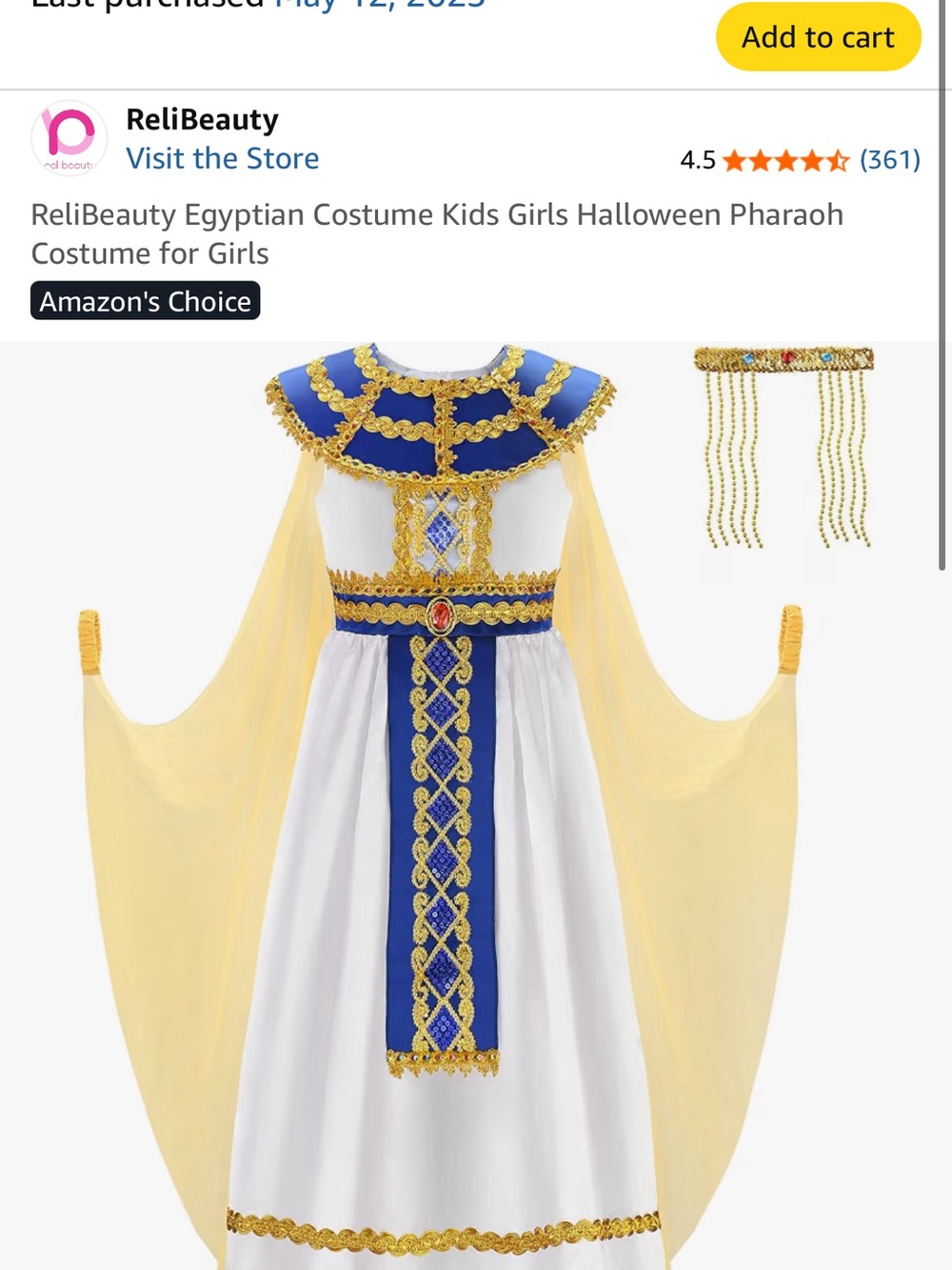 Girls Egyptian costume-White and Royal Blue Kids Egyptian Princess Costume Dress